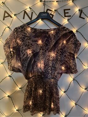 Miley Cyrus & Max Azria Gray and Purple Sheer Printed Top #1968